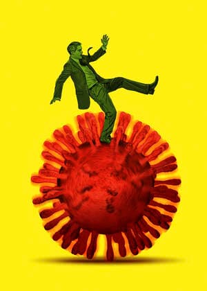 Businessman fights with Coronavirus  Copyright: xThomasxKuhlenbeckx 12140068