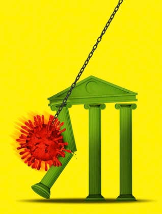 Coronavirus wrecking ball meets banks  Copyright: xThomasxKuhlenbeckx 12140069