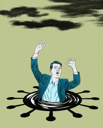 Businessman drowns in coronavirus puddle  Copyright: xThomasxKuhlenbeckx 12140073