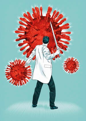 Scientists fight Coronavirus with the sword  Copyright: xThomasxKuhlenbeckx 12140075