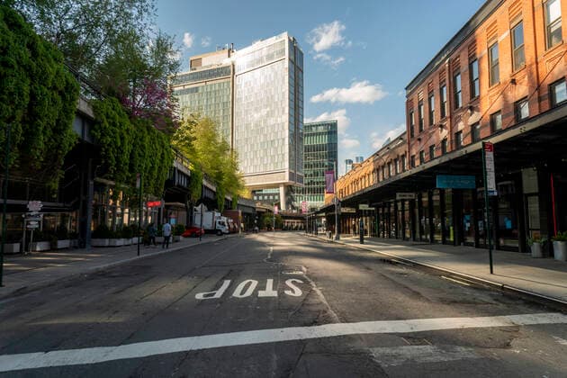 New York during the COVID-19 pandemic Empty streets in the Meatpacking District in New York during the COVID-19 pandemic on Thursday, May 7, 2020. (  RichardxB.xLevine