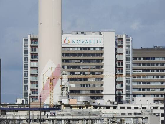 12 02 2020 Basel ,Switzerland In the picture Novartis high-rise logo lettering, real estate chemical industry
