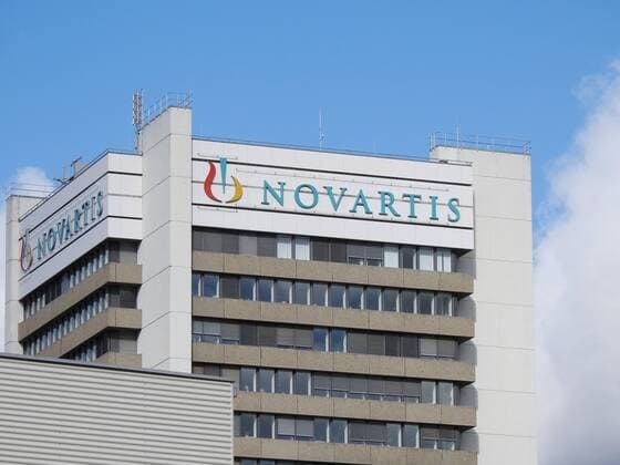 12 02 2020 Basel ,Switzerland In the picture Novartis high-rise logo lettering, real estate chemical industry