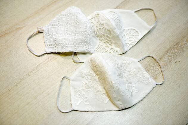 Wedding and First Communion face masks are made during the coronavirus outbreak in Poland Wedding and First Communion face masks are made during the coronavirus outbreak by Elus sewing workshop on May 12, 2020 in Jaroslaw, Poland. EN_01428317_0009 