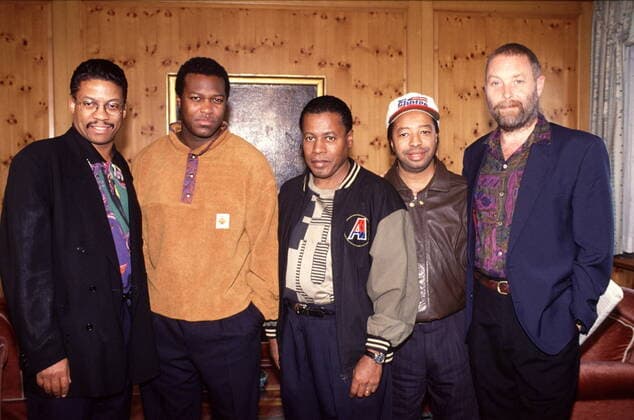 1 Jazzer Gruppenfoto: Herbie Hancock, Wallace Rooney, Wayne Shorter, Tony Williams, dr, Dave Holland, Jazz; Tony Williams ist am 23.2.97 gestorben. Musik, *** 1 Jazz group photo Herbie Hancock, Wallace Rooney, Wayne Shorter, Tony Williams, dr, Dave Holland, Jazz Tony Williams died on 23 2 97 music, Copyright: xBriganixArt HEINRICHx 00007361_00007361