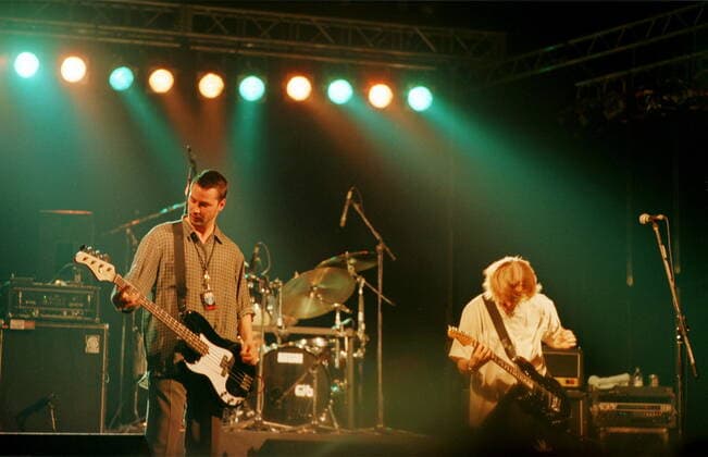 Concert Dogstar with Keanu Reeves left on bass, right Bret Domrose in Metropol, voc, b, music, rock, actor, actor, film, Copyright: xPOP-EYE Morlokx 00001352_00001352