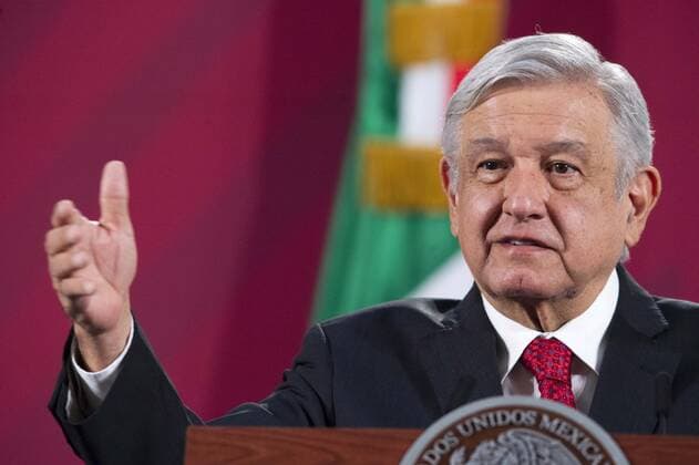 (200519) -- MEXICO CITY, May 19, 2020 (Xinhua) -- Mexican President Andres Manuel Lopez Obrador speaks during a press conference in Mexico City, Mexico, May 18, 2020. Andres Manuel Lopez Obrador on Monday estimated the country will be able to stop importing gasoline by 2023 after improving its own capacity to refine crude oil. (Str Xinhua) MEXICO-MEXICO CITY-GASOLINE-IMPORT 