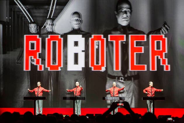 19 Konzert: Kraftwerk vertreten durch vier Roboter am ersten Abend ihrer 3D-Konzertreihe Der Katalog - 1 2 3 4 5 6 7 8 live in der Neuen Nationalgalerie am 06. Januar 2015 in Berlin. Mit dem Aufttritt von Kraftwerk verabschiedet sich die Neue Nationalgalerie von dem Gebaeude, das ab Januar fuer eine mehrjaehrige Sanierung schliessen wird. Elektro, Elektro-Pioniere, Mueum, Autobahn, Musik Berlin Deutschland, Germany *** 19 Concert Kraftwerk represented by four robots on the first evening of their 3D concert series The catalogue 1 2 3 4 5 6 7 8 live at the Neue Nationalgalerie on 06 January 2015 in Berlin With the appearance of Kraftwerk, the Neue Nationalgalerie says goodbye to the building which will be closed for a renovation of seve Copyright: xPOP-EYEx xBenxKriemannx 10006077_Kraftwerk_0036