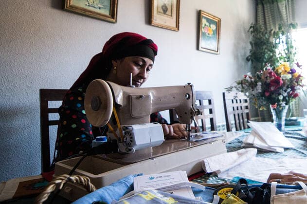 May 20, 2020, Madrid, MADRID, SPAIN: Preparation of masks, by the NGO URGA Spain (refugee women), for those in need during the Covid-19 Pandemic. 19 May, 2020 in Madrid, EspaoÂ±a Madrid SPAIN - ZUMAa181 20200520_zaa_a181_042 Copyright: xJoaquinxCorcherox