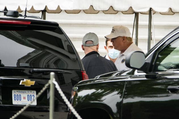 President Donald Trump in golf attire departs the White House en route to the Trump National Golf Club in Sterling, Virginia, on Sunday, May 24, 2020. This is the second time in two days the president has visited his golf club near Washington, DC. He played golf on Saturday, the first time since the lockdown over the coronavirus COVID-19 pandemic. Nearly 100,000 Americans have died due to the novel virus.  WAX20200524105 JIMxLOxSCALZO