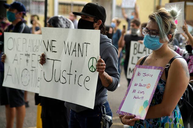 May 31, 2020, Albuquerque, NEW MEXICO, USA: 053120 ..Ashley Chavez,<cq>, right and her fiancee Joseph Candelaria hold signs during a rally to protest against Police Brutality in light of the recent killings of African- Americans .Photographed on Sunday May 31, 2020.Adolphe Pierre-LouisJournal. Albuquerque USA - ZUMAab1_ 20200531_zaf_ab1_009 Copyright: xAlbuquerquexJournalx