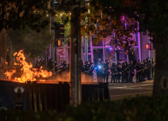 June 1, 2020, USA: June 1, 2020 Albuquerque police officers in riot gear prepare to clear downtown Albuquerque of protestors after businesses were vandalized and fires were set. USA - ZUMAab1_ 20200601_zaf_ab1_003 Copyright: xAlbuquerquexJournalx