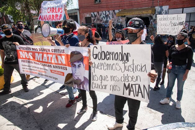 June 8, 2020, Xalapa, Veracruz, Mo xico: Hooded people and anarchists protest in the city of Xalapa in order to demand justice for the murder of Carlos Navarro, who lost his life within the state police separatives after being arrested. These protests join the international movement against police violence Xalapa MÃ xico - ZUMAqp1_ 20200608_zip_qp1_001 Copyright: xHectorxAdolfoxQuintanarxPerezx