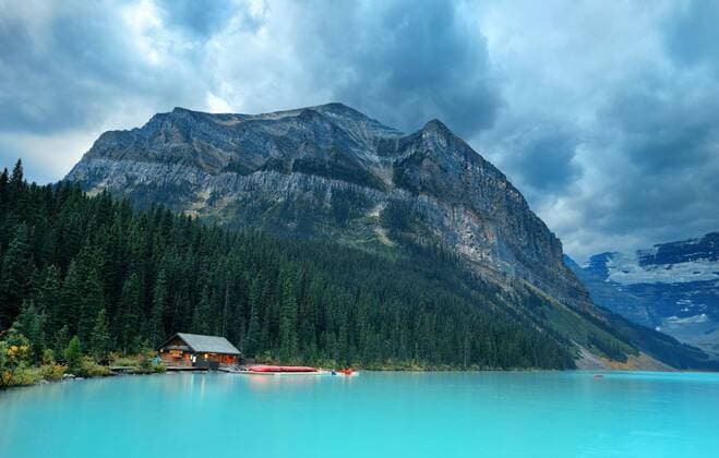 with mountain boat house National park lake louise with Banff Canada Nature Rockies  268125015789535536