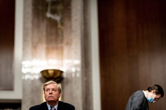 June 11, 2020, Washington, District of Columbia, USA: United States Senator Lindsey Graham (Republican of South Carolina), Chairman, US Senate Judiciary Committee attends a Senate Judiciary Committee business meeting to consider authorization for subpoenas relating to the Crossfire Hurricane investigation and other matters on Capitol Hill in Washington, DC on June 11, 2020 Washington USA - ZUMAs152 20200611_zaa_s152_162 Copyright: xErinxSchaffx