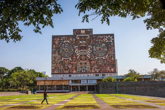 Representacion historica de la culturaÂ , mural by Juan O Gorman on the facade of the library, campus of the Universidad Nacional Autonoma de Mexico UNAM listed as World Heritage by UNESCO, Mexico City, Mexico Mexico City mexico federal district Mexico Copyright: xLucasxVallecillosx-xVWPicsx LVM-Mx.Df.7705