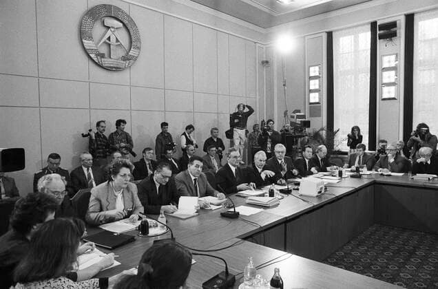 Germany, East Berlin, 08 01 1990 Archive No. 12 18 Round Table Assembly Photo Surprisingly, State Premier Hans Modrow took part in the negotiations Round Table Assembly