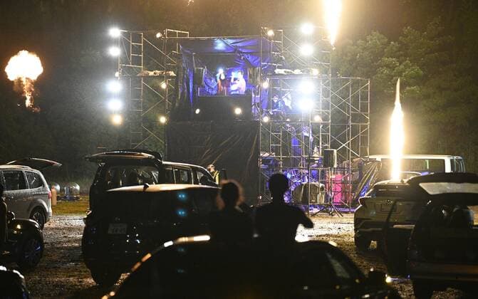 Drive-in music festival in Japan A test event for a drive-in music festival, launched as Japan s music industry has been hit hard by the coronavirus pandemic, is held in a mountainous area in Tochigi, eastern Japan, on June 13, 2020. 