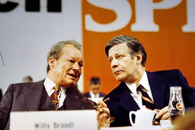 SPD Parteitag 1971 Willy Brandt und Helmut Schmidt ehemalige Bundeskanzler, Deutschland *** SPD Party Conference 1971 Willy Brandt and Helmut Schmidt former Chancellor, Germany
