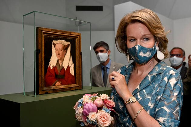 Queen Mathilde of Belgium pictured during a royal visit to Van Eyck in Bruges exposition at the Groeningemuseum museum in Brugge, Tuesday 16 June 2020.  DIRKxWAEM 2509597