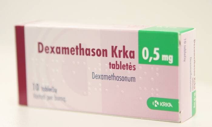 2020-06-16 Vilnius Lithuania. A picture taken in Vilnius on June 16 shows package of drug dexamethason produced by Slovenian drug maker Krka. A cheap and widely available drug can help save the lives of patients seriously ill with coronavirus. The low dose steroid drug dexamethasone could be a major breakthrough in the fight against coronavirus, UK experts say. Vilnius Lithuania  Copyright: xDariusxMataitisx covid coronavirus medicine