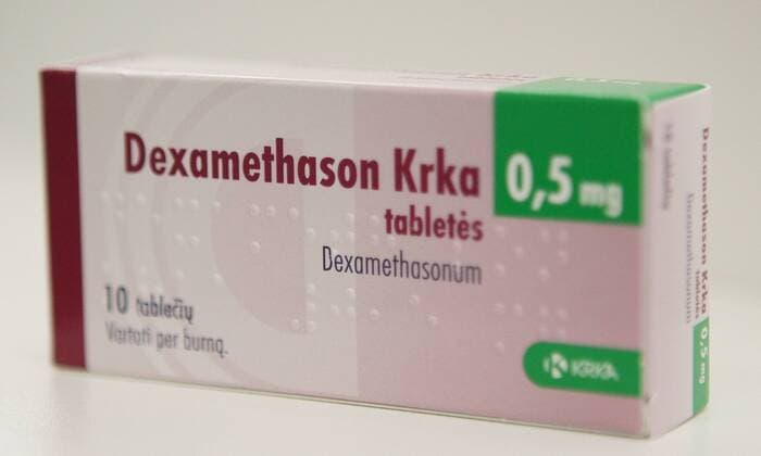 2020-06-16 Vilnius Lithuania. A picture taken in Vilnius on June 16 shows package of drug dexamethason produced by Slovenian drug maker Krka. A cheap and widely available drug can help save the lives of patients seriously ill with coronavirus. The low dose steroid drug dexamethasone could be a major breakthrough in the fight against coronavirus, UK experts say. Vilnius Lithuania  Copyright: xDariusxMataitisx covid coronavirus medicine