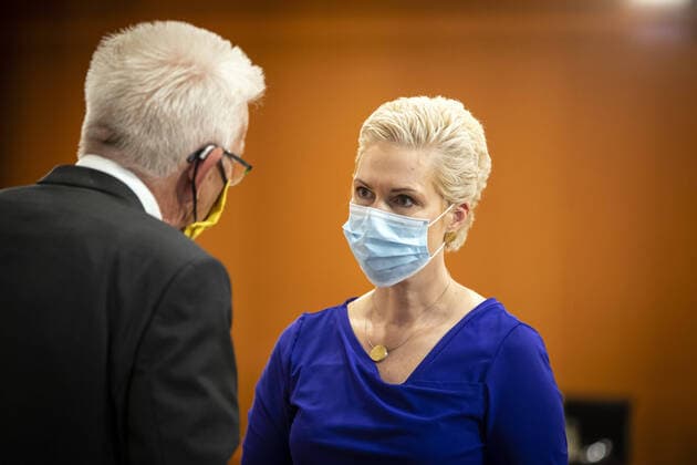 State Premier Manuela Schwesig and State Premier Winfried Kretschmann during the Chancellors meeting with the heads of state governments at the Federal Chancellery 17 06 2020 Berlin Germany Copyright: xThomasxKoehler photothek.dex