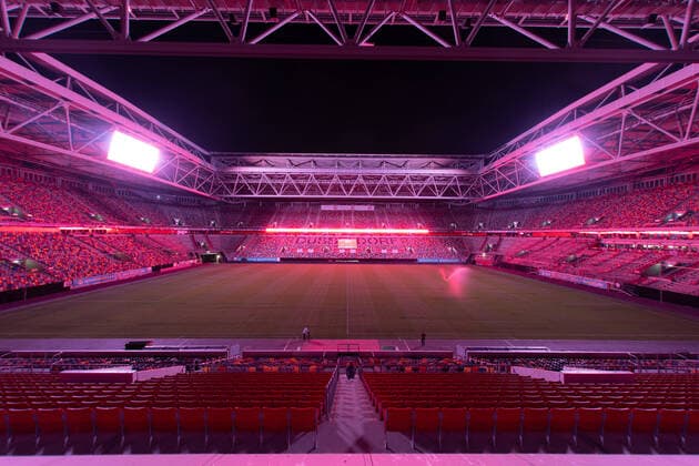 Night of Light Düsseldorf, 22 06 2020 Düsseldorf Venues in Red, Merkur Spiel Arena, Night of Light, 22 06 2020 in Düsseldorf Düsseldorf Merkur Spiel Arena Düsseldorf North Rhine-Westphalia Germany Copyright: xBEAUTIFULxSPORTS KennyxBeelex