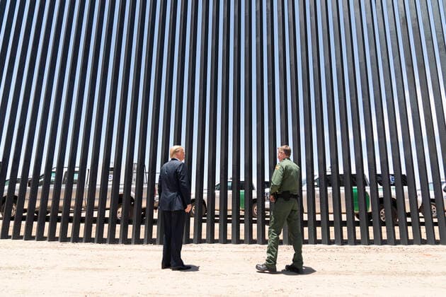 June 23, 2020 - Yuma, Arizona - President DONALD TRUMP walks along the completed 200th mile of new border wall Tuesday, with U.S. Border Patrol Chief RODNEY SCOTT , along the U.S.-Mexico border near Yuma. Yuma USA - ZUMAz03_ 20200623_sha_z03_410 Copyright: xWhitexHousex