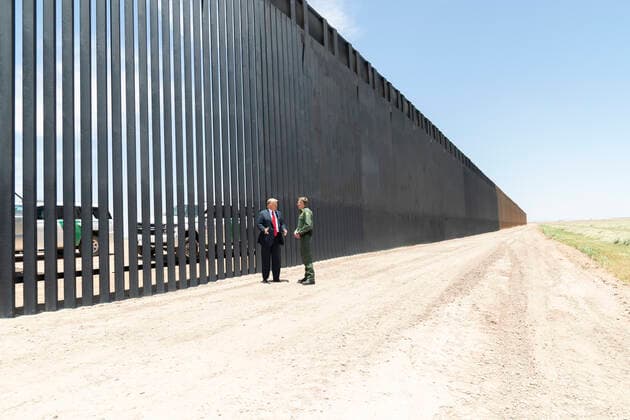 June 23, 2020 - Yuma, Arizona - President DONALD TRUMP walks along the completed 200th mile of new border wall Tuesday, with U.S. Border Patrol Chief RODNEY SCOTT , along the U.S.-Mexico border near Yuma. Yuma USA - ZUMAz03_ 20200623_sha_z03_412 Copyright: xWhitexHousex