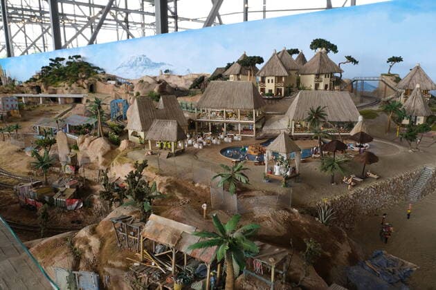 Snow Dome Modellbau Welten Bispingen Africa is represented by the Tanzania section The largest model railway in the world, with 12,000 square metres of space, opened today in Bispingen, with 20 kilometres of laid tracks as well as 50