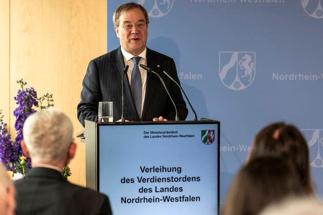 Award of the Order of Merit of North Rhine-Westphalia on July 1, 2020 in Düsseldorf In the picture NRW Prime Minister Armin Laschet at the laudation accompanying the award of the Order On the occasion of the seventieth anniversary of the state constitution of North Rhine-Westph