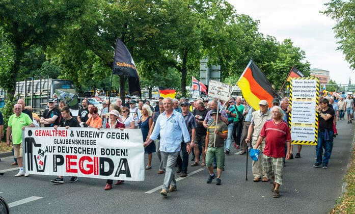 GER Sachsen Dresden PEGIDA still regularly on Mondays at a rally today on the Neumarkt in front of the Frauenkirche and with demo train through Dresdens city centre 060720 ddbd