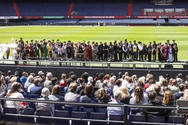 Students receive their diploma in Feyenoord football stadium De Kuip in Rotterdam, The Netherlands, 07 July 2020 Due to the measures surrounding the coronavirus, the graduation ceremony of Het Lyceum Rotterdam takes place in an appropriate manner ANP PIETER STAM DE JONGE  Copyright: xHollandsexHoogtex xxANPx x416831392x