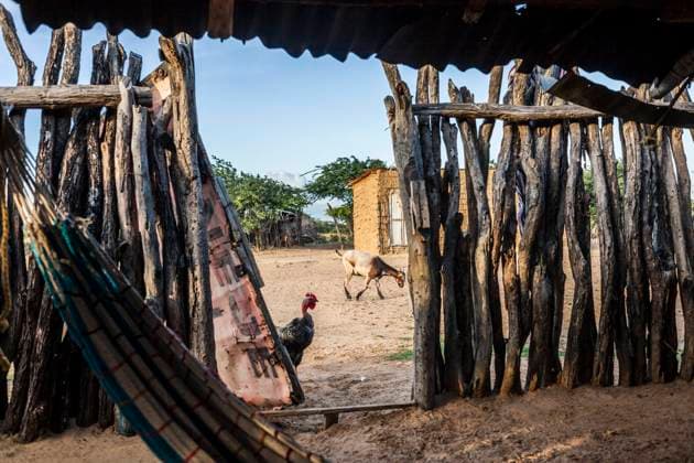 IMAGO Cultures of the world, Wayuu Volk in Kolumbien View from inside a home in a Wayuu indigenous rancheria or rural settlement in La Guajira, Colombia. Uribia Colombia Copyright: xJasonxRothex JRO_COL-1445