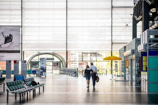 13 July 2020 Dresden Sachsen Flughafen Dresden International Impressions of what is happening at Dresden International Airport after the restart of flight operations View of the empty departure hall