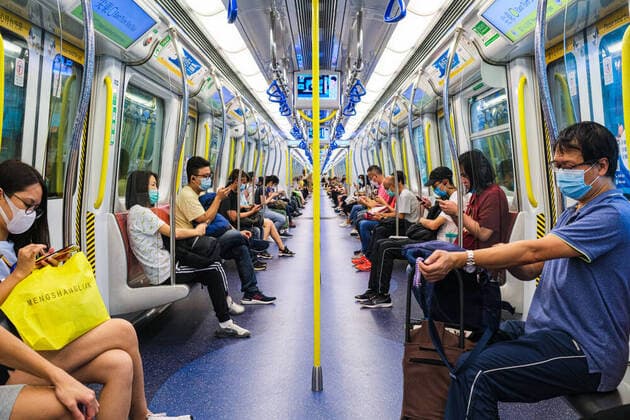July 15, 2020, Hong Kong, China: People wear surgical face mask in train as Hong Kong tighten up gathering restrictions and mandatory face mask wearing on public transport. Hong Kong China - ZUMAt141 20200715_zap_t141_017 Copyright: xKeithxTsujix