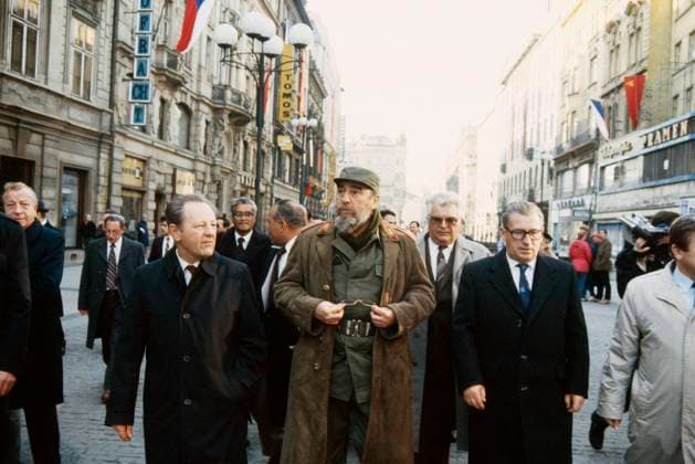 Prime Minister of Czechoslovakia Lubomir Strougal, right, and Secretary of the Central Committee of the Communist Party (UV KSC) Milos Jakes, left, show Prague to Fidel Castro, center, First Secretary of the Central Committee of the Communist Party of Cuba, in Prague, Czechoslovakia, on November 9, 1986. (CTKxPhoto MichalxKalina) CTKPhotoF201910140437801
