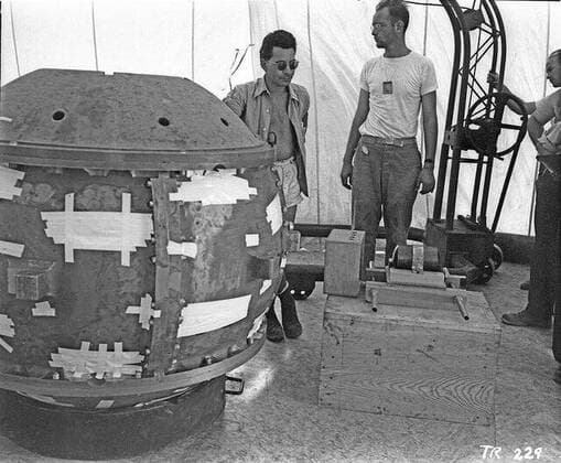 ...... Today (16 July) marks the chilling anniversary of the detonation of the first ever nuclear bomb. Now, I am become Death, the destroyer of worlds. J. Robert Oppenheimer, speaking at the detonation of his invention, the first atomic bomb. On 16 July 1945, the ?Trinity? nuclear test plunged humanity into the so-called Atomic Age. The first-ever nuclear bomb was detonated in New Mexico, at the Alamogordo Test Range. Nicknamed the gadget, the plutonium-based implosion-type device yielded 19 kilotons, creating a crater over 300 metres wide. Three weeks after the test, on 6 and 9 August 1945, nuclear bombs one of them based on the Trinity design - were dropped on the Japane Copyright: xx 40719186 EDITORIAL USE ONLY. NOT FOR USE BY NEWSPAPERS BASED IN THE UK.