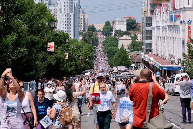 Bilder des Jahres 2020, News 07 Juli News Themen der Woche KW29 News Bilder des Tages KHABAROVSK, RUSSIA - JULY 18, 2020: Citizens hold a rally in support of Khabarovsk Territory Governor Furgal recently taken into police custody over allegations of involvement in murders. Dmitry Morgulis TASS  TS0E076D