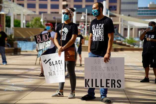 July 19, 2020, Albuquerque, NEW MEXICO, USA: 071920 ..Jordan Daniels , left and Ryan Parker take part in a rally at Civic Plaza in support of Black Lives Matter .Photographed on Sunday July 19, 2020.Adolphe Pierre-LouisJournal. Albuquerque USA - ZUMAab1_ 20200719_zaf_ab1_009 Copyright: xAlbuquerquexJournalx