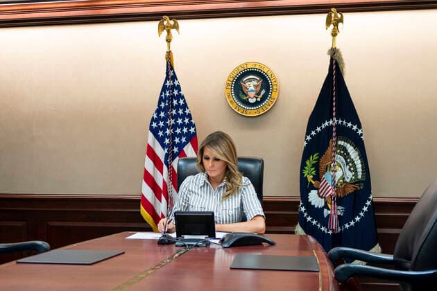 July 21, 2020, Washington, DC, United States of America: U.S. First Lady Melania Trump participates in a conference call with FEMA Administrator Peter Gaynor and FEMA Youth Preparedness Council members during their annual summit from the White House Situation Room July 21, 2020 in Washington, DC. Washington United States of America - ZUMAp138 20200721_zaa_p138_007 Copyright: xAndreaxHanks WhitexHousex