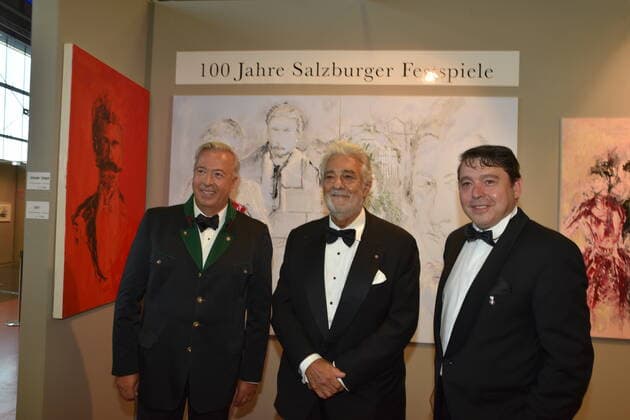 Wolfgang Lippert, singer and painter, Placido Domingo, Karl Michael Ebner, organizer, Austrian Music Theatre Prize, Gala, Terminal 2, Salzburg 2020,