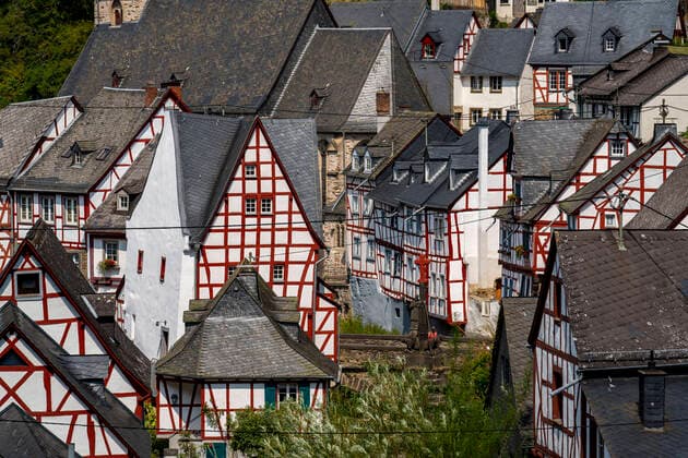 Monreal, idyllic half-timbered village in the valley of the river Elz, in the district of Mayen Koblenz, in Rhineland Palatinate, Germany, Monreal