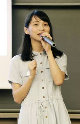 Hong Kong pro-democracy activist Agnes Chow Photo taken June 12, 2019, shows Hong Kong pro-democracy activist Agnes Chow delivering a speech at Meiji University in Tokyo. 