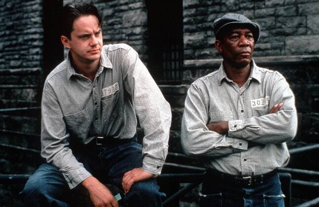 THE SHAWSHANK REDEMPTION TIM ROBBINS AND MORGAN FREEMAN A CASTLE ROCK FILM Date: 1994. Strictly editorial use only in conjunction with the promotion of the film. Credit line mandatory. This image is copyright of the film company and is supplied under the terms of issue as film still. No commercial or book cover use permitted without prior consent from the film company.  Mandatory credit line: Image courtesy Ronald Grant Archive Mary Evans