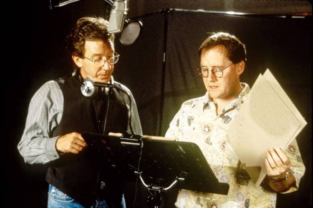 TOY STORY WALT DISNEY PICTURES PIXAR ANIMATION STUDIOS TIM ALLEN with JOHN LASSETER, director Date: 1995. Strictly editorial use only in conjunction with the promotion of the film. Credit line mandatory. This image is copyright of the film company and is supplied under the terms of issue as film still. No commercial or book cover use permitted without prior consent from the film company.  Mandatory credit line: Image courtesy Ronald Grant Archive Mary Evans