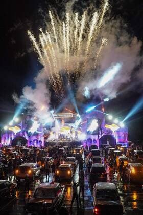 August 17, 2020, Gianyar, Bali, Indonesia: Firework show to close the concert. First drive-in music concert in Bali held in Ubud region amid Covid-19 coronavirus outbreak to encourage Bali musicians to keep productive and having health mentality after 5 months pandemic period. The spectators sllowed to be outside the car which still inside each boundary line. Gianyar Indonesia - ZUMAb245 20200817_zip_b245_050 Copyright: xDickyxBisinglasix