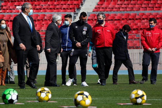 Santiago 19 August 2020 The President, Sebastian Pinera, the Minister of Sport, Cecilia PÃ rez and the Minister of Health, Enrique Paris, meet with the President of the ANFP, Pablo Milad, the President of SIFUP, Gamadiel Garcia, and first division club captains Marcelo Hernandez Aton Chile, Santiago Chile Aton 441191 Copyright: MARCELOxHERNANDEZ ATONxCHILE
