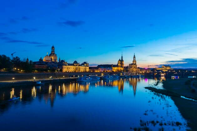 Silhouette Dresden at the blue hour Dresden Saxony GERMANY